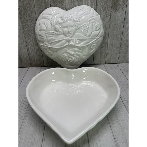 Vintage White Ceramic Large Dish with Lid Angel Cupid Made in Italy 8" Long 7345 - Picture 5 of 11